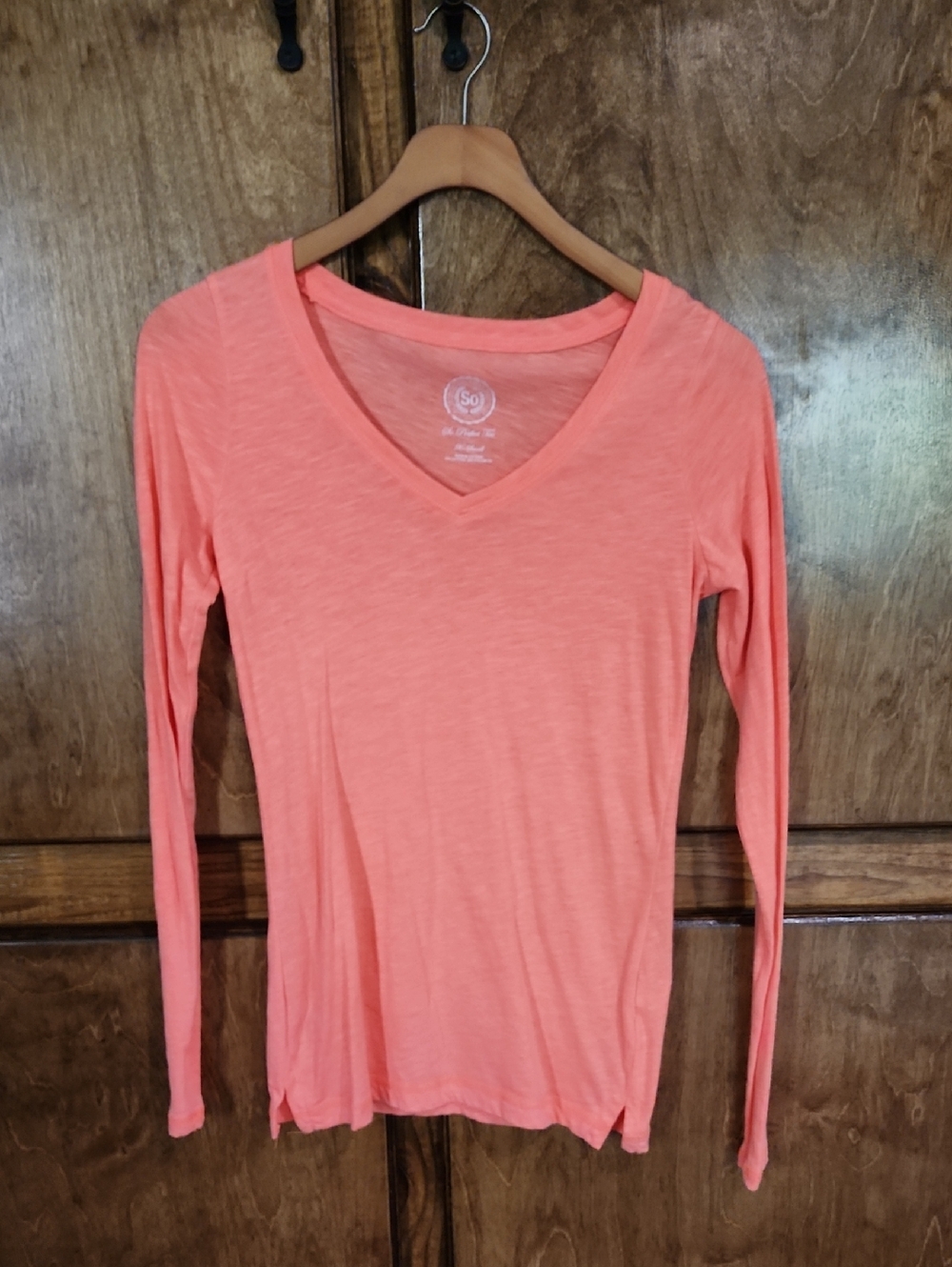 SO Coral V-Neck Long Sleeve Tee